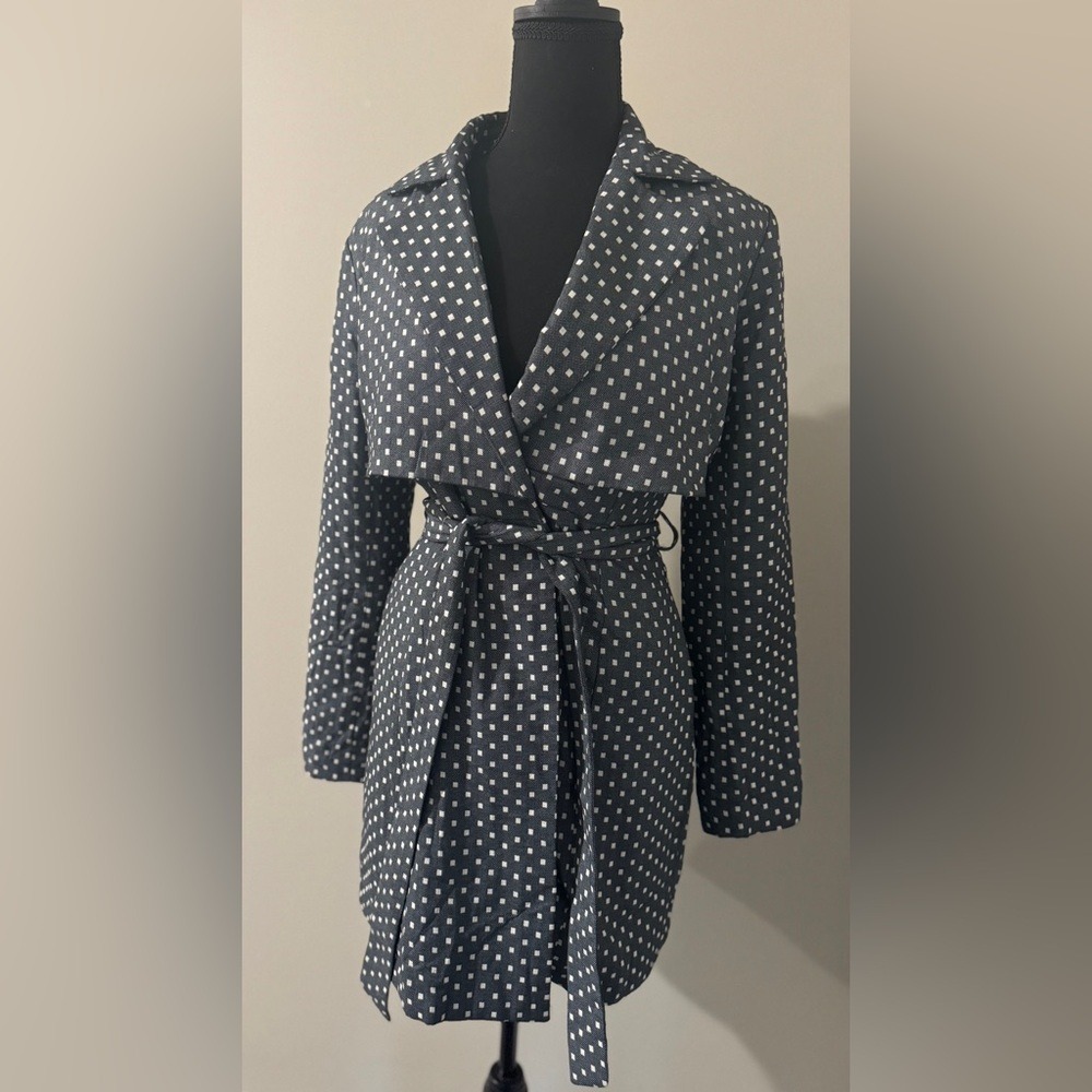 Tulle Geometric Print Trench Coat Belted Collarless Women‎ Size S